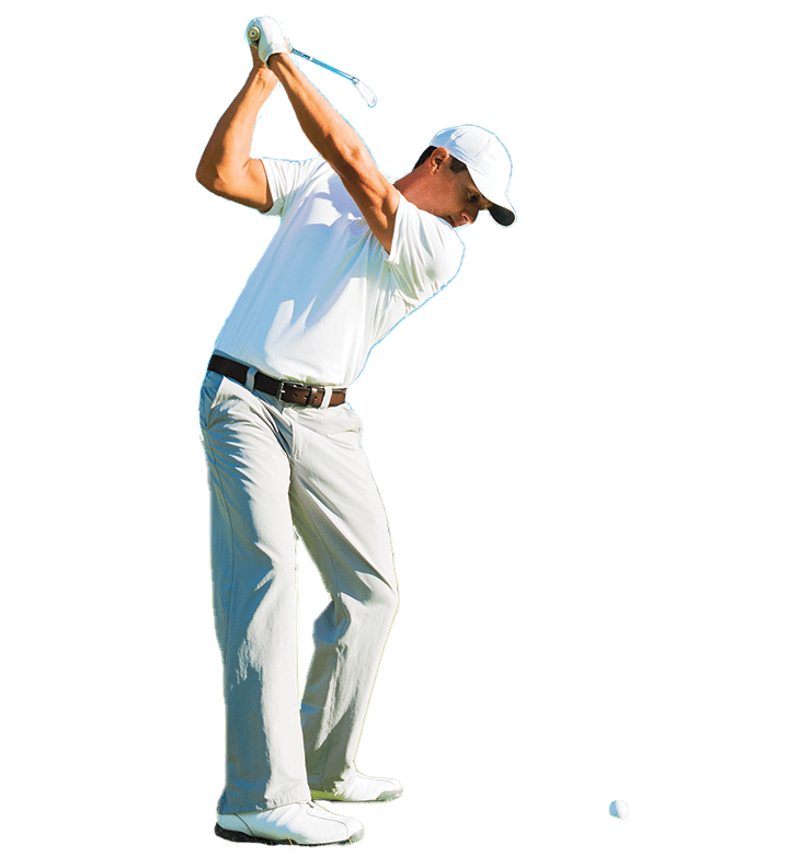 Golfer hitting golf ball